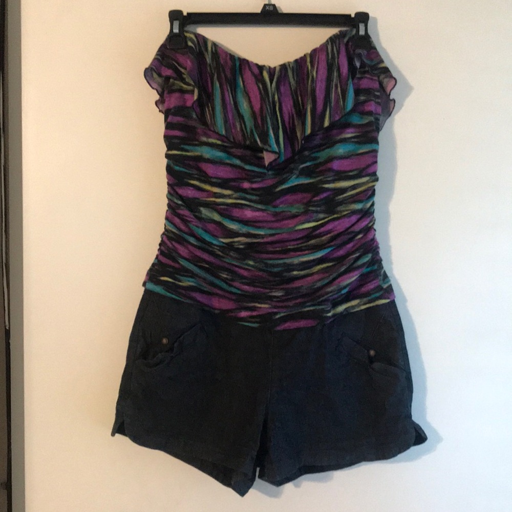 Tube top shorts romper.